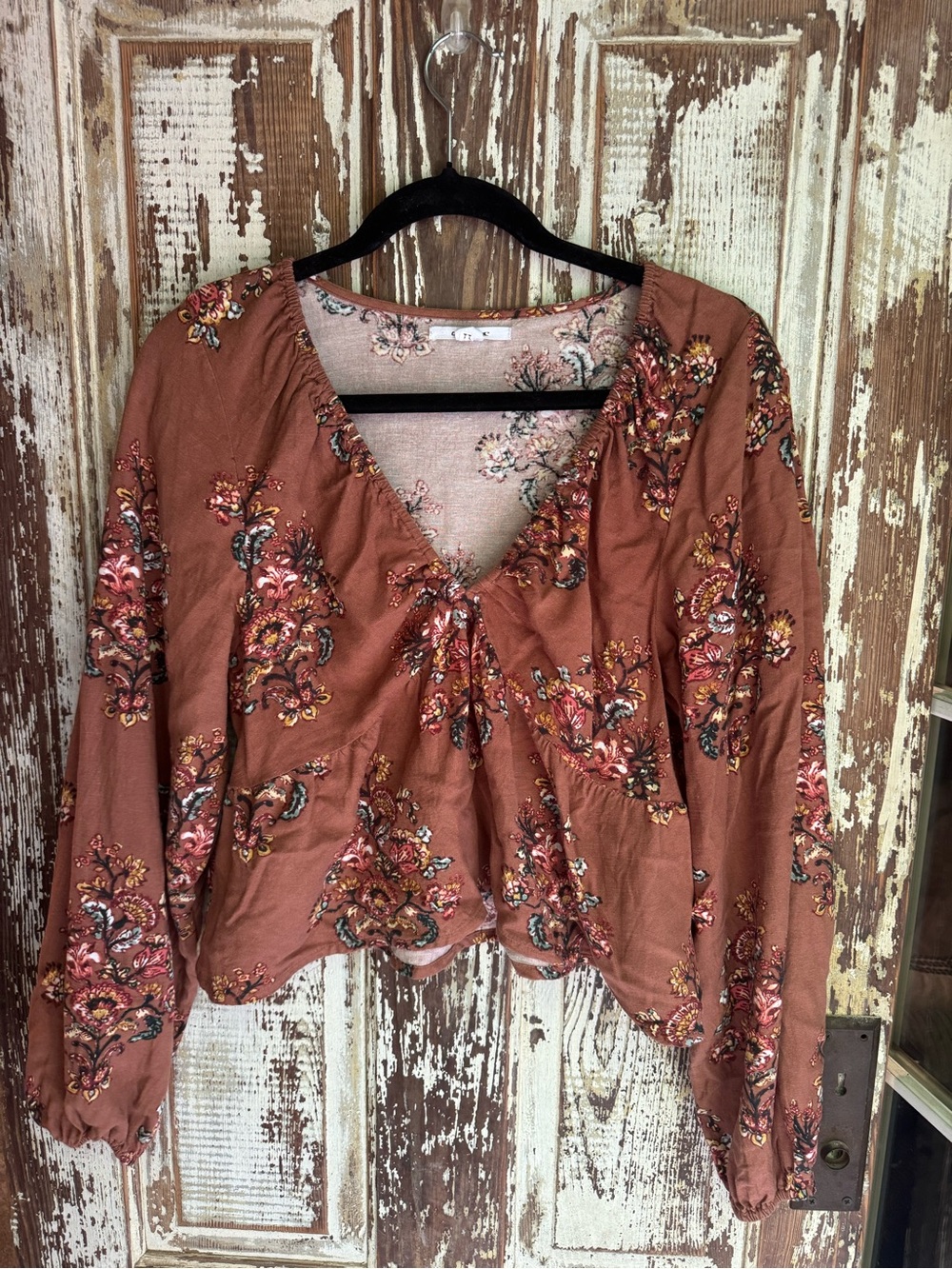 Boho Floral Rust Long-Sleeve Top